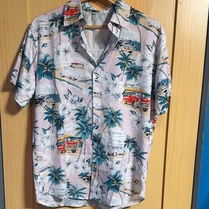 Tropical Print Men's Shirt cars and palm trees